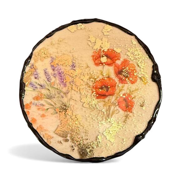 Unique handmade floral gold flake coasters - Picture 6 of 6